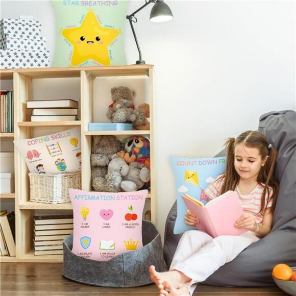 Calming Corner Pillow Covers Set of 4 Kids Room Classroom Counseling Decor Cushi - Picture 6 of 7